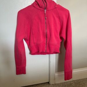 Pink Cropped Zip-Up Hoodie